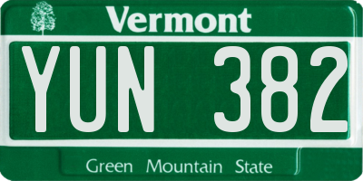 VT license plate YUN382