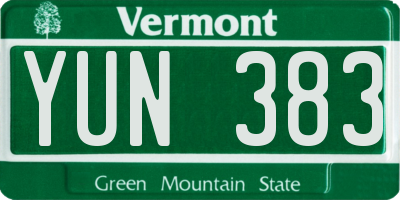 VT license plate YUN383