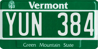 VT license plate YUN384