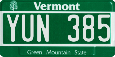 VT license plate YUN385