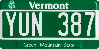 VT license plate YUN387