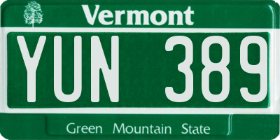 VT license plate YUN389