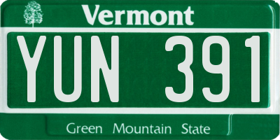 VT license plate YUN391