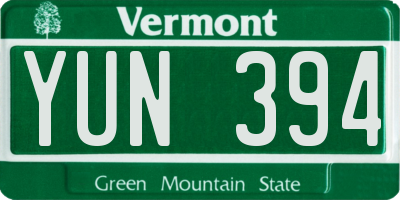 VT license plate YUN394
