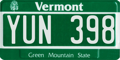 VT license plate YUN398