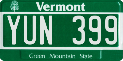 VT license plate YUN399