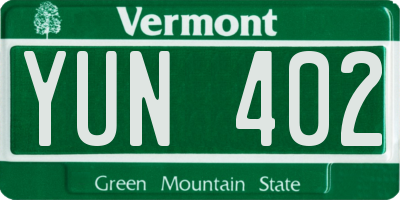VT license plate YUN402
