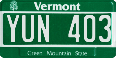 VT license plate YUN403