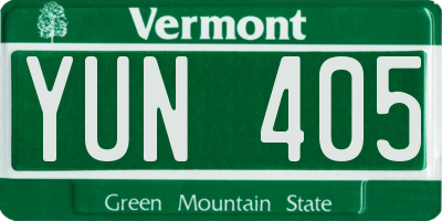 VT license plate YUN405