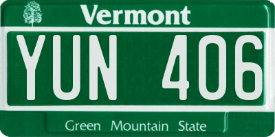 VT license plate YUN406