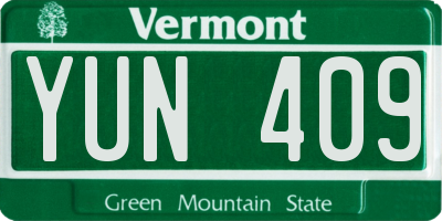 VT license plate YUN409