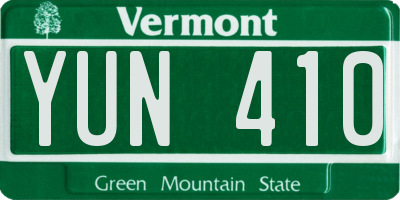 VT license plate YUN410