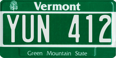 VT license plate YUN412