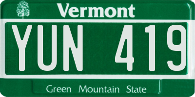 VT license plate YUN419