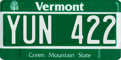 VT license plate YUN422