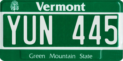VT license plate YUN445
