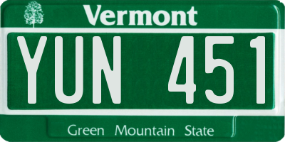 VT license plate YUN451
