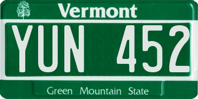 VT license plate YUN452