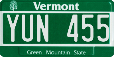 VT license plate YUN455