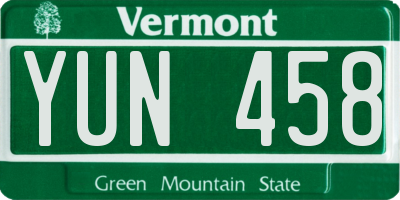 VT license plate YUN458