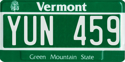 VT license plate YUN459