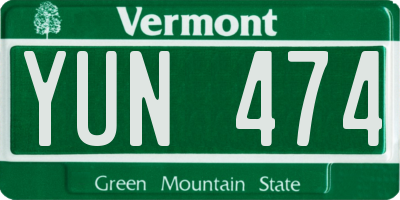 VT license plate YUN474