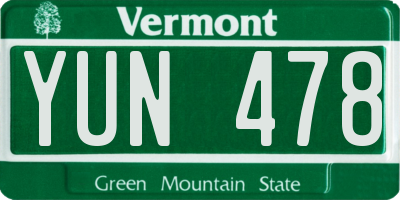 VT license plate YUN478