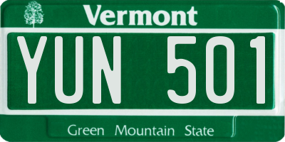 VT license plate YUN501