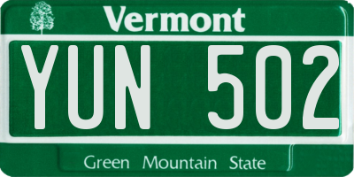 VT license plate YUN502