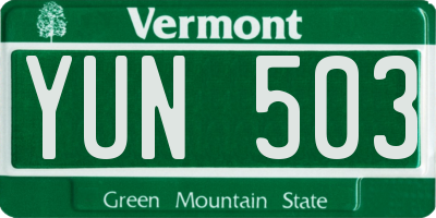 VT license plate YUN503