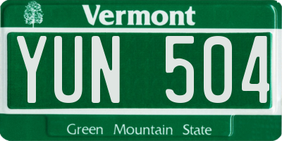 VT license plate YUN504