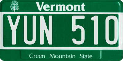 VT license plate YUN510