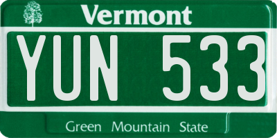 VT license plate YUN533