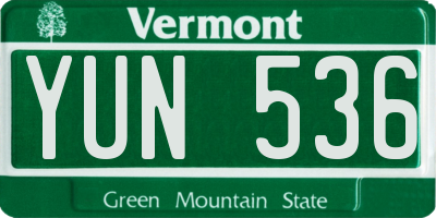 VT license plate YUN536