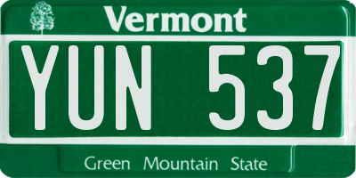 VT license plate YUN537