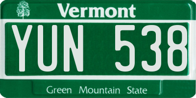 VT license plate YUN538