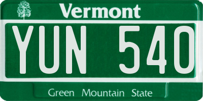 VT license plate YUN540