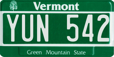 VT license plate YUN542