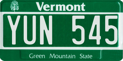 VT license plate YUN545