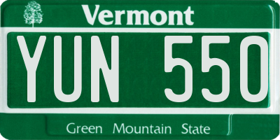 VT license plate YUN550