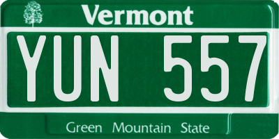 VT license plate YUN557