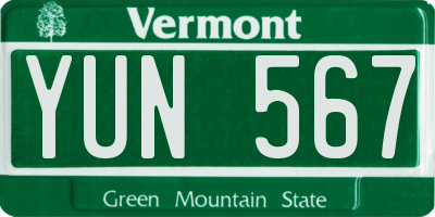 VT license plate YUN567