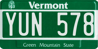 VT license plate YUN578