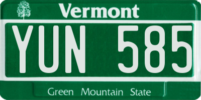 VT license plate YUN585