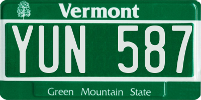 VT license plate YUN587