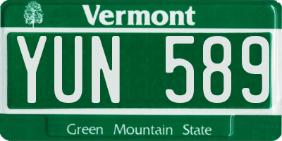 VT license plate YUN589