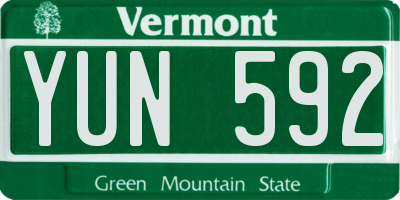 VT license plate YUN592