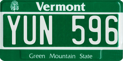 VT license plate YUN596