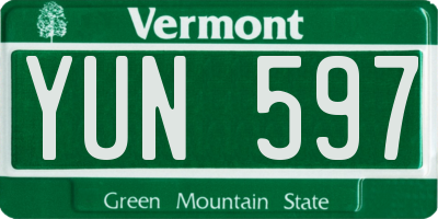 VT license plate YUN597