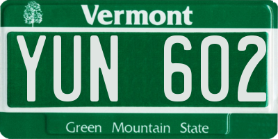 VT license plate YUN602